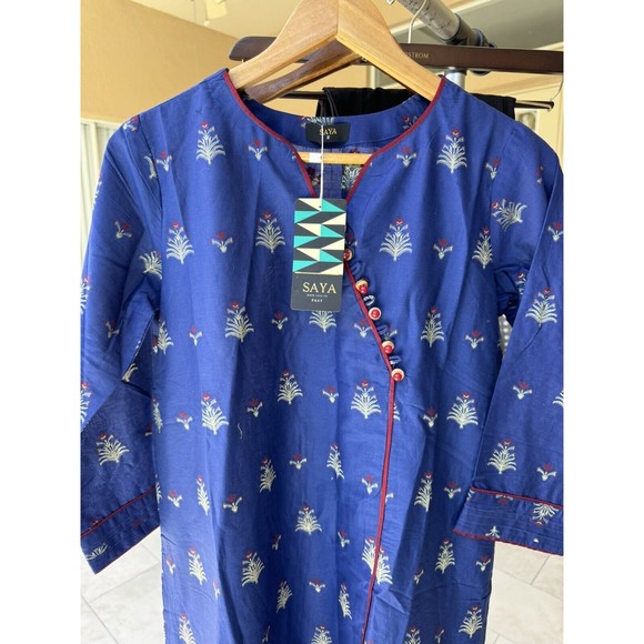 SAYA Blue Jaquard Kurta Shirt - Size 10/S - Picture 6 of 7